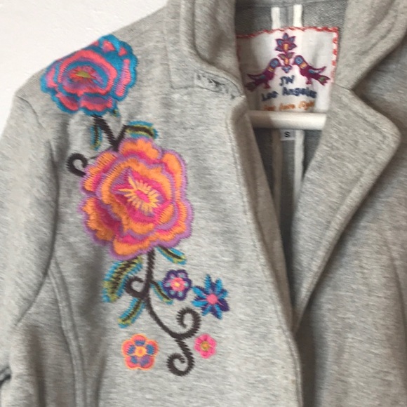 JWLA Johnny Was Los Angeles Heather Grey Floral Embroidered Cotton Blazer - Picture 2 of 4